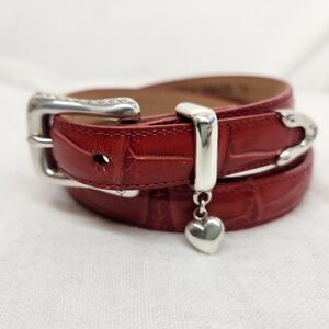 Coldwater Creek Womens XL Red Crocodile Leather Thin Belt